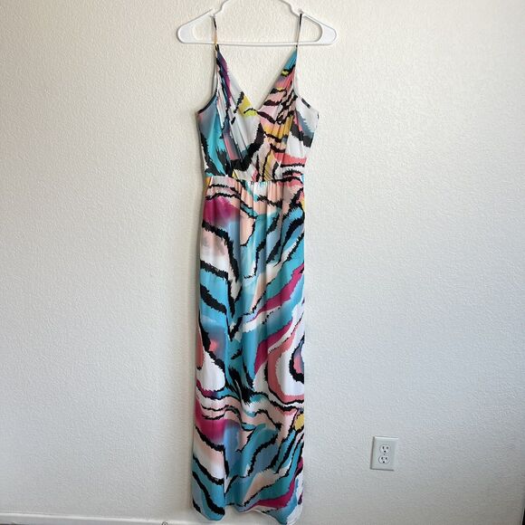 Yumi Kim Large Cleo Watercolor Maxi Dress 100% Silk Zebra Multicolor Medium u24 - Picture 2 of 8
